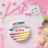 Rainbow Stripes Hartballonnen Naam Jaar Verjaardag Papieren Kommen (Feest)