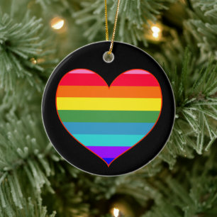 Rainbow Stripes Heart Keramisch Ornament