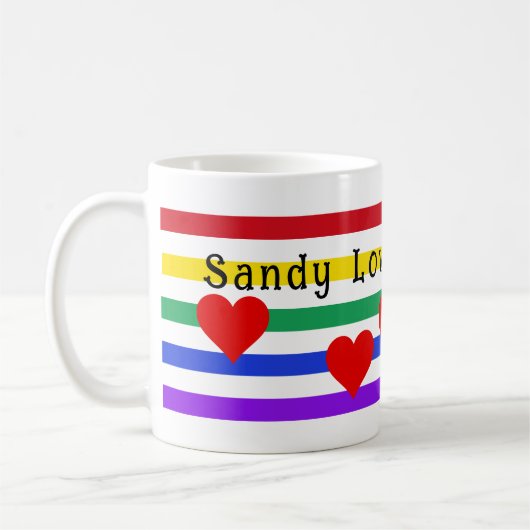 Rainbow Stripes Hearts First Names aanpassen Koffiemok (Links)