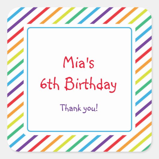 Rainbow Stripes Leuke Kleurrijke Party Favor Stick Vierkante Sticker (Voorkant)