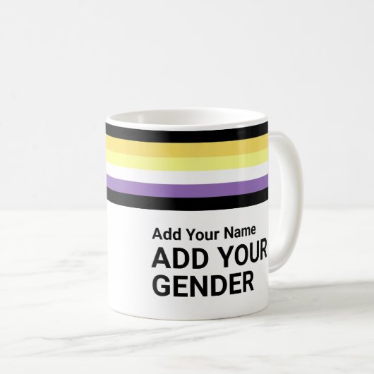 Rainbow Stripes LGBT Name Pronouns not Binary Flag Koffiemok (Voorkant rechts)