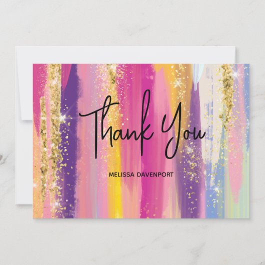 Rainbow Stripes met Faux Gold Glitter Hartelijk da Bedankkaart (Voorkant)