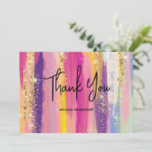 Rainbow Stripes met Faux Gold Glitter Hartelijk da Bedankkaart (Staand voorkant)