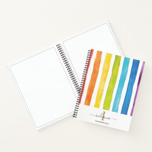Rainbow Stripes Monogram Script Naam Notitieboek (Binnen)