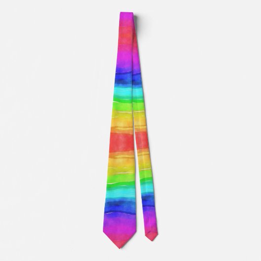 Rainbow Stripes Ombre Waterverf Gay Pride Trendy Stropdas (Voorkant)