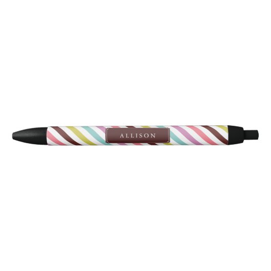 Rainbow Stripes Pattern, gepersonaliseerd Zwarte Inkt Pen (Voorkant)