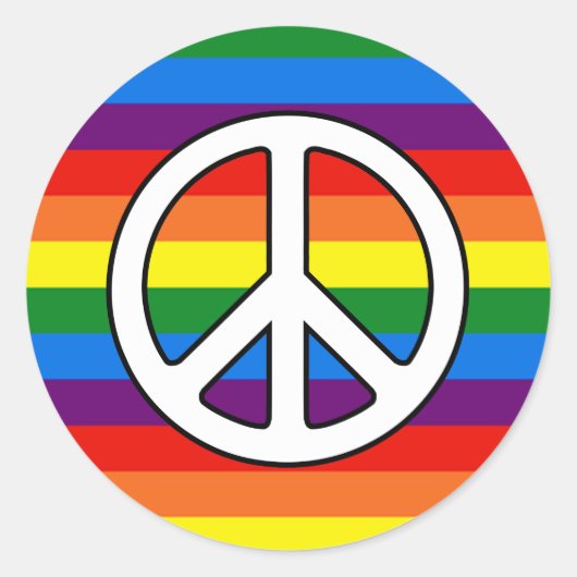 Rainbow Stripes Peace Sign Gay Pride LGBT Support Ronde Sticker (Voorkant)