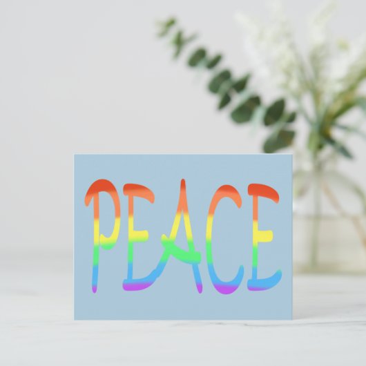 Rainbow Stripes Peace Word kleuren Briefkaarten (Staand voorkant)