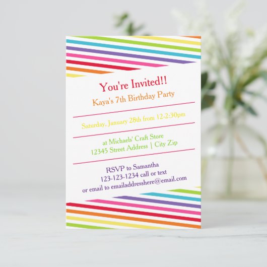 Rainbow Stripes Verjaardagsfeest - 3x5 Uitnodiging (Staand voorkant)