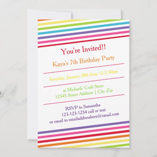 Rainbow Stripes Verjaardagsfeest - Uitnodiging (Voorkant)