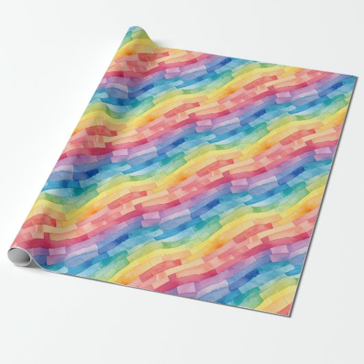 Rainbow Stripes Waterverf Abstract Cadeaupapier (Uitgerold)