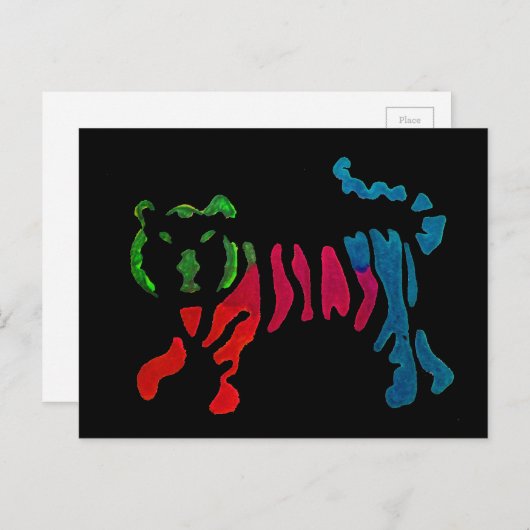 Rainbow stripey tijgerkunst briefkaart (Voorkant / Achterkant)