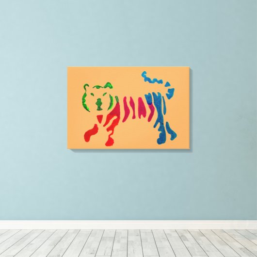 Rainbow stripey tijgerkunst canvas afdruk (Insitu (Houten vloer))