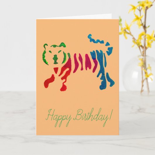 Rainbow stripey tijgerkunst kaart (Gele Bloem)