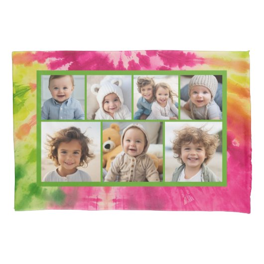 Rainbow Stropdas-Dye - 7 Fotocollage -  Vibe Kussensloop (Voorkant)