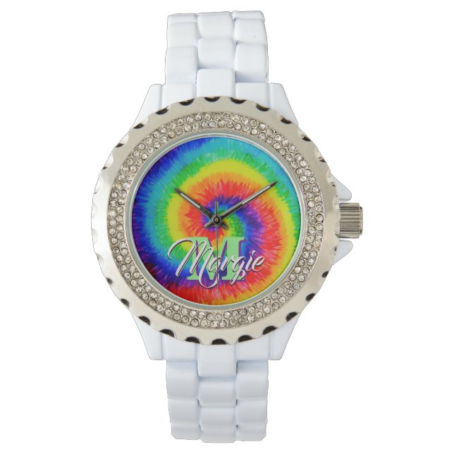 Rainbow-Stropdas-Dye-alcoholinkt Horloge (Voorkant)