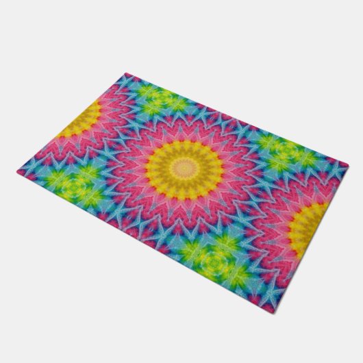 Rainbow Stropdas-Dye Mandala met levendige symmetr Deurmat (Schuin)
