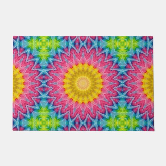 Rainbow Stropdas-Dye Mandala met levendige symmetr Deurmat (Voorkant)