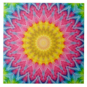 Rainbow Stropdas-Dye Mandala met levendige symmetr Tegeltje