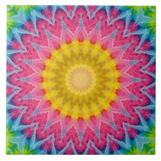 Rainbow Stropdas-Dye Mandala met levendige symmetr Tegeltje (Voorkant)