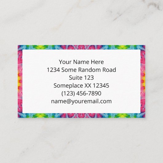 Rainbow Stropdas-Dye Mandala met levendige symmetr Visitekaartje (Achterkant)