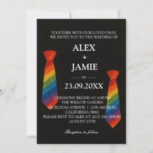 Rainbow Stropdas Gay Paar Modern Zwart Trouwen Kaart