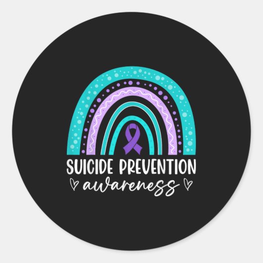 Rainbow Suicide Prevention Awareness Teal &amp; Pu Ronde Sticker (Voorkant)
