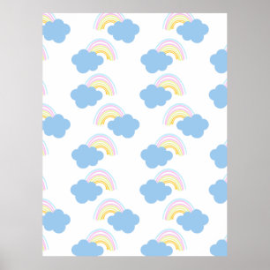 Rainbow Summer Clouds Pastel Scribble Doodle Poster