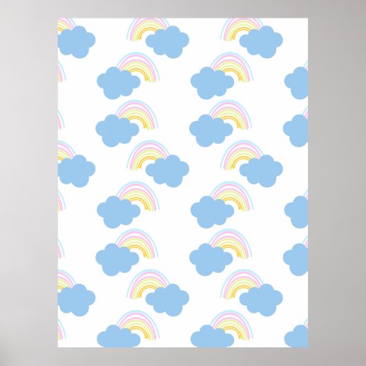 Rainbow Summer Clouds Pastel Scribble Doodle Poster (Voorkant)