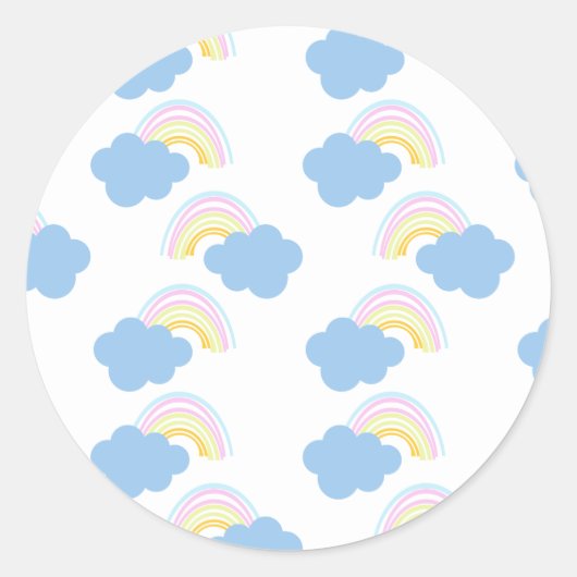 Rainbow Summer Clouds Pastel Scribble Doodle Ronde Sticker (Voorkant)