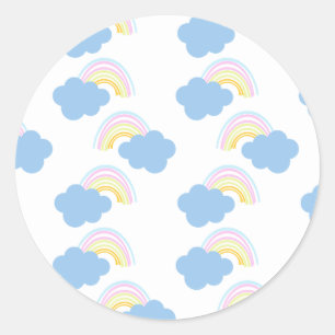 Rainbow Summer Clouds Pastel Scribble Doodle Ronde Sticker