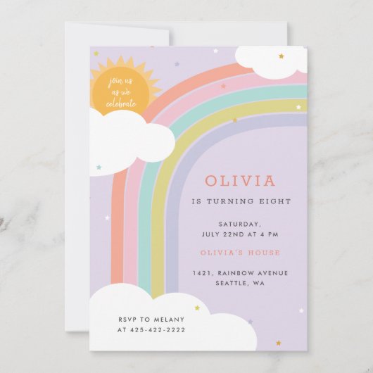Rainbow, Sun and Clouds Kind, jarig Paars Kaart (Voorkant)