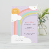 Rainbow, Sun and Clouds Kind, jarig Paars Kaart (Staand voorkant)