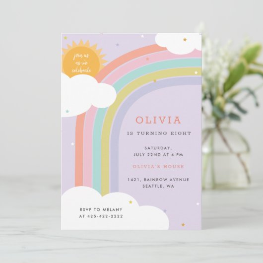 Rainbow, Sun and Clouds Kind, jarig Paars Kaart (Staand voorkant)