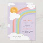 Rainbow, Sun and Clouds Kind, jarig Paars Kaart (Voorkant / Achterkant)