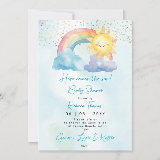 Rainbow Sun Boy baby shower uitnodiging (Voorkant)