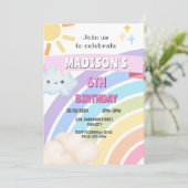 Rainbow Sun Cloud Kinder meisje Schattige Kawaii V Kaart (Staand voorkant)