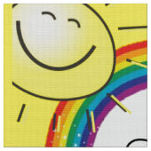 Rainbow Sun Clouds Yellow Fabric Stof (Close Up)