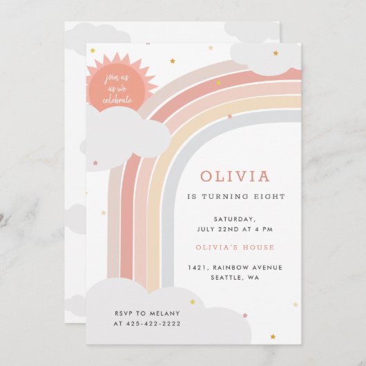 Rainbow, Sun en Clouds Kind: Roze gedempt Kaart (Voorkant / Achterkant)