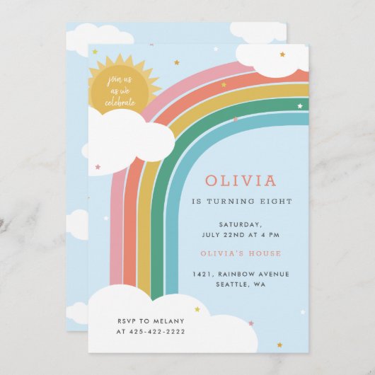 Rainbow, Sun en Clouds Kind, verjaardag Bright Blu Kaart (Voorkant / Achterkant)