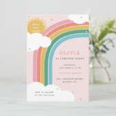Rainbow, Sun en Clouds Kind, verjaardag Bright Roz Kaart (Staand voorkant)