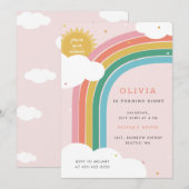 Rainbow, Sun en Clouds Kind, verjaardag Bright Roz Kaart (Voorkant / Achterkant)
