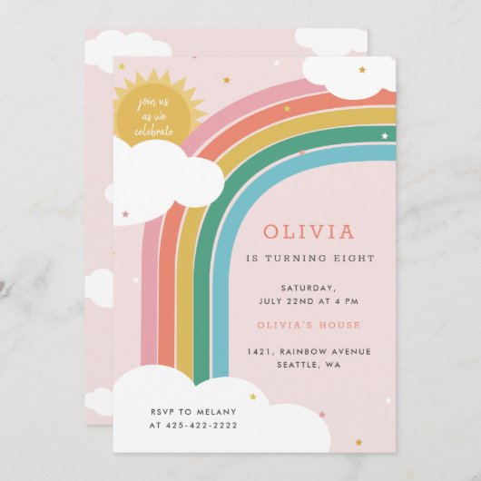 Rainbow, Sun en Clouds Kind, verjaardag Bright Roz Kaart (Voorkant / Achterkant)
