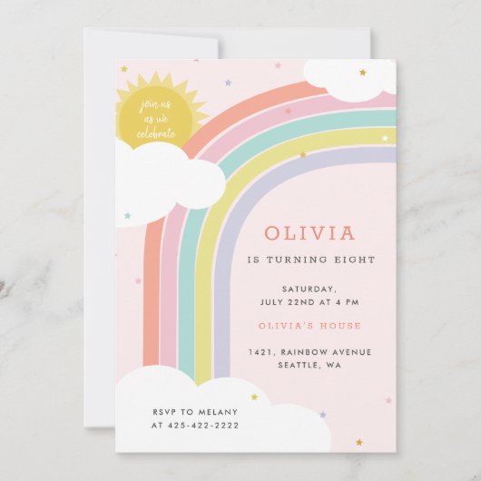 Rainbow, Sun en Clouds Kind, verjaardag Roze1 Kaart (Voorkant)