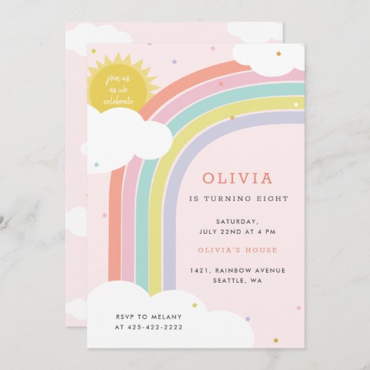 Rainbow, Sun en Clouds Kind, verjaardag Roze1 Kaart (Voorkant / Achterkant)