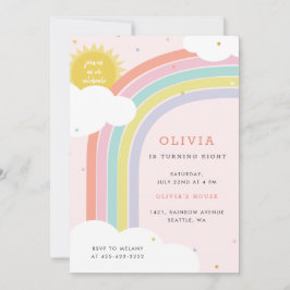Rainbow, Sun en Clouds Kind, verjaardag Roze1 Kaart