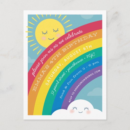 Rainbow Sun Happy Cloud verjaardagsuitnodiging Briefkaart (Voorkant)