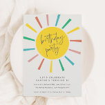 Rainbow Sun Script Kids Birthday Party Kaart<br><div class="desc">Een kleurrijke leuke verjaardagsfeestuitnodiging met regenboogzon en modern script. Klik uitgeven knoop om dit ontwerp met uw details aan te passen.</div>