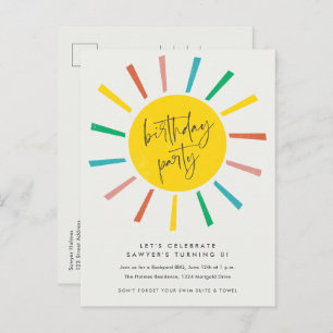 Rainbow Sun Script Kids Birthday Party Uitnodiging Briefkaart