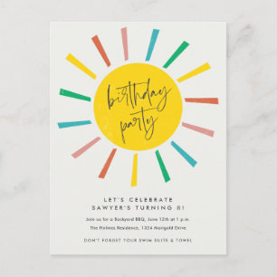 Rainbow Sun Script Kids Birthday Party Uitnodiging Briefkaart